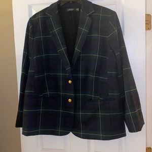 Ralph Lauren Plus Size 3X Women’s Navy/Green/Gold Plaid Blazer